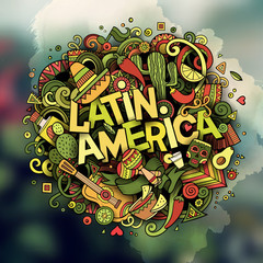 Cartoon vector hand drawn Doodle Latin America word illustration