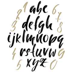 Hand drawn dry brush font. Modern brush lettering. Grunge style alphabet. Vector illustration.