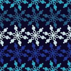 Seamless blue background with decorative snowflakes. Scribble texture. Textile rapport.