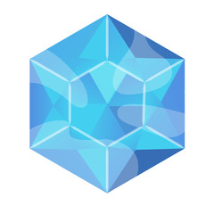 Vector illustration of blue diamond, blue, glossy, glitters with the reflections. On white background isolated object.