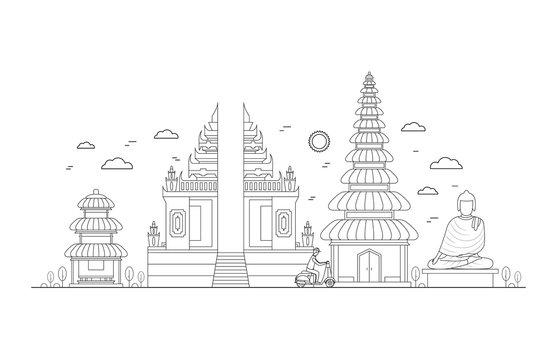Bali Thin Line Art. Vector