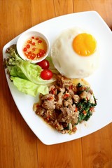 fried rice with basil and pork