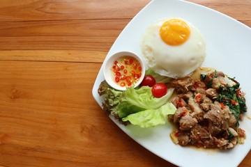 fried rice with basil and pork