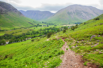 View of Wasdale on the way to Scafell pike, the highest mountain in England, Lake District National Park, England, selective focus