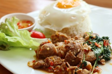 fried rice with basil and pork