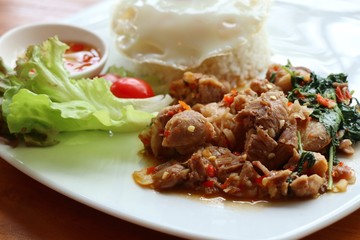 fried rice with basil and pork