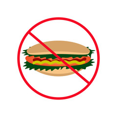 Sign of prohibition. Hot Dog. Hamburger. Fast food. Vector illustration on isolated background