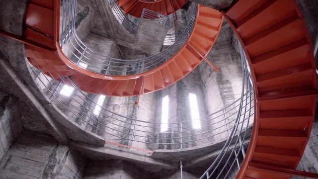 Spiral stairs of the main tower of the Cathedral of Manizales, Colombia. 4k