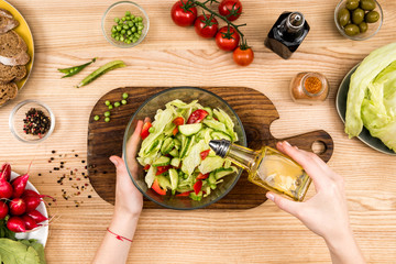 woman preparing salad