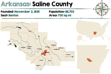 Large and detailed map of Arkansas - Saline county