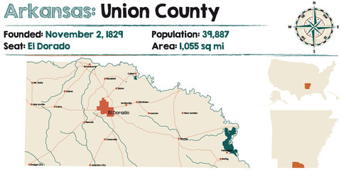 Large and detailed map of Arkansas - Union county