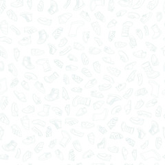 Kids shoes, set, collection of fashion footwear, poster with place for text. Baby, girl, boy, child, childhood. Vector design isolated illustration. Gray outlines, white background.