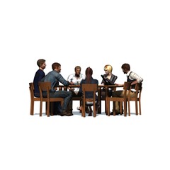 People sitting at a round table in a meeting - business 2- isolated on white background