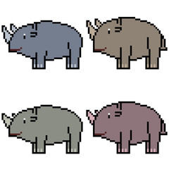 vector pixel art set rhinoceros
