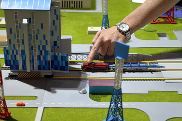 Model trains for transportation of space rockets, selective focus