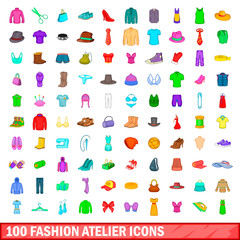 100 fashion atelier icons set, cartoon style