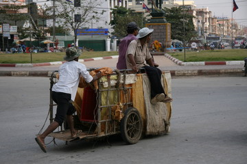 Pulling a Wooden Cart, Cambodia