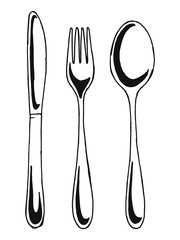 Fork spoon and knife vector. Cutlery hand drawing illustration