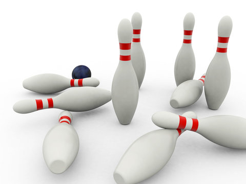 3D Rendered Bowling Pins and Ball