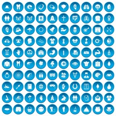 100 spring holidays icons set blue