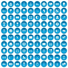 100 stadium icons set blue
