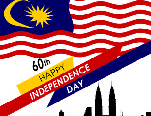 Fototapeta na wymiar illustration of 60th HAPPY INDEPENDENCE DAY and Malaysia flag.