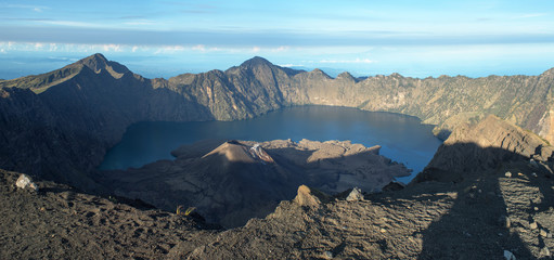Crater LakeInside of Rinjani Volcano and Bali and Gili Islands at Background
