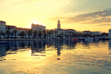 Fototapeta premium View on Split city at sunrise from the side of sea - Dalmatia, Croatia