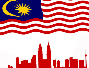 illustration of malaysia flag and city of kuala lumpur.