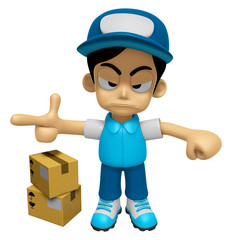 3D Delivery Service Man Mascot is rap out a complaint. Work and Job Character Design Series 2.