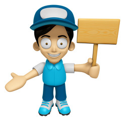 3D Delivery Service Man Mascot the hand is holding a picket. Work and Job Character Design Series 2.