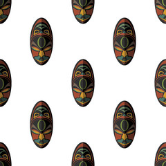 African mask seamless pattern vector illustration background. Flat icon. Ritual symbol.