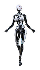 3D Rendering Female Robot on White