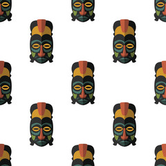 African mask seamless pattern vector illustration background. Flat icon. Ritual symbol.