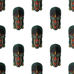 African mask seamless pattern vector illustration background. Flat icon. Ritual symbol.