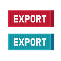 Large shipping containers for export vector illustration isolated, flat cartoon industrial cargo blue and red boxes