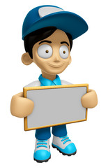 3D Delivery Service Man Mascot holding a big board with both hands. Work and Job Character Design Series 2.