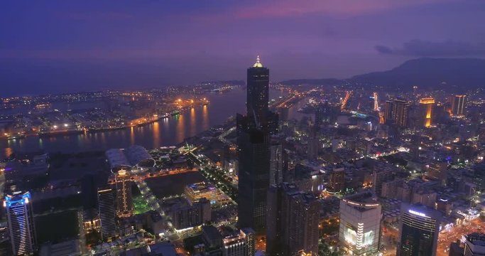 Aerial view of the city in Kaohsiung at night 