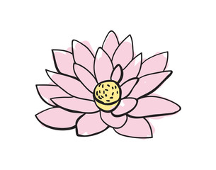Lotus flower hand drawn icon isolated on white background vector illustration. Indian ethnic culture element.