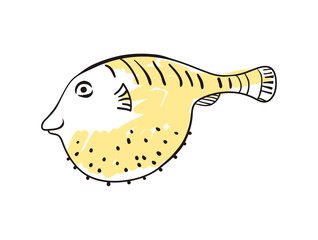 Sea fish hand drawn icon isolated on white background vector illustration. Japan ethnic culture element.