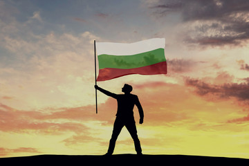Male silhouette figure waving Bulgaria flag. 3D Rendering