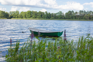 Lonely boat on the Polish lake
