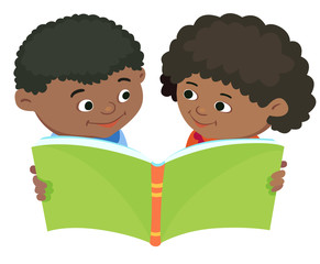 Cartoon kids reading book vector African Africa
