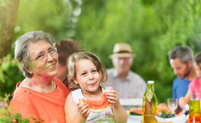Lunch in the garden for multi generation family