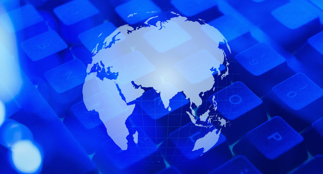 Computer keyboard and world globe, virus attack