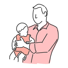 Happy father's day when Daddy and kids play hug and smile together in a happy time with a happy family cool daddy, line drawing vector illustration graphic design