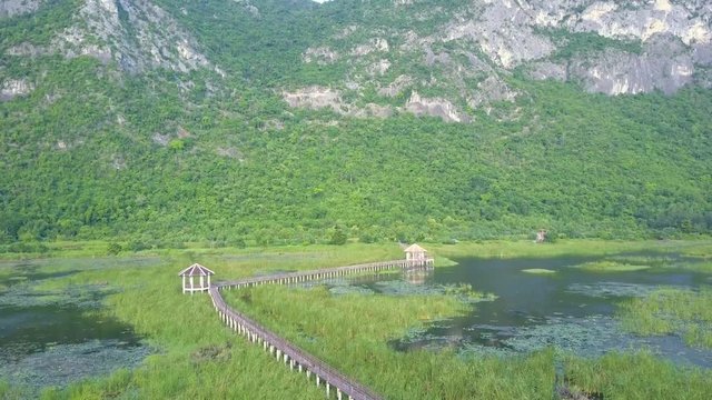 Aerial Drone View of Sam Roi Yot Mountain National Park in Kui Buri District, Prachuap Khiri Khan Province, Thailand
