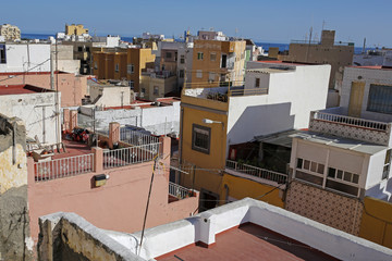 Fototapeta premium typical, colorful architecture of Almeria old town, Andalusia, Spain