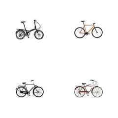 Fototapeta na wymiar Realistic Journey Bike, Timbered, Folding Sport-Cycle And Other Vector Elements. Set Of Bike Realistic Symbols Also Includes Wooden, Timbered, Dutch Objects.