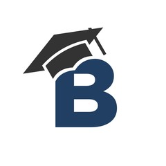 letter b and graduation hat. vector logo.